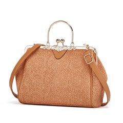 Embroidered Ladies Messenger Bag Lock Shoulder Handbag for Women
