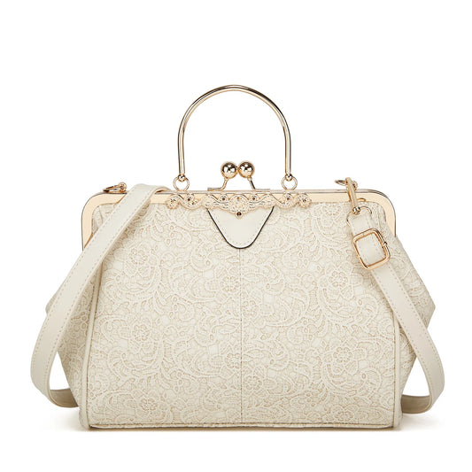 Embroidered Ladies Messenger Bag Lock Shoulder Handbag for Women