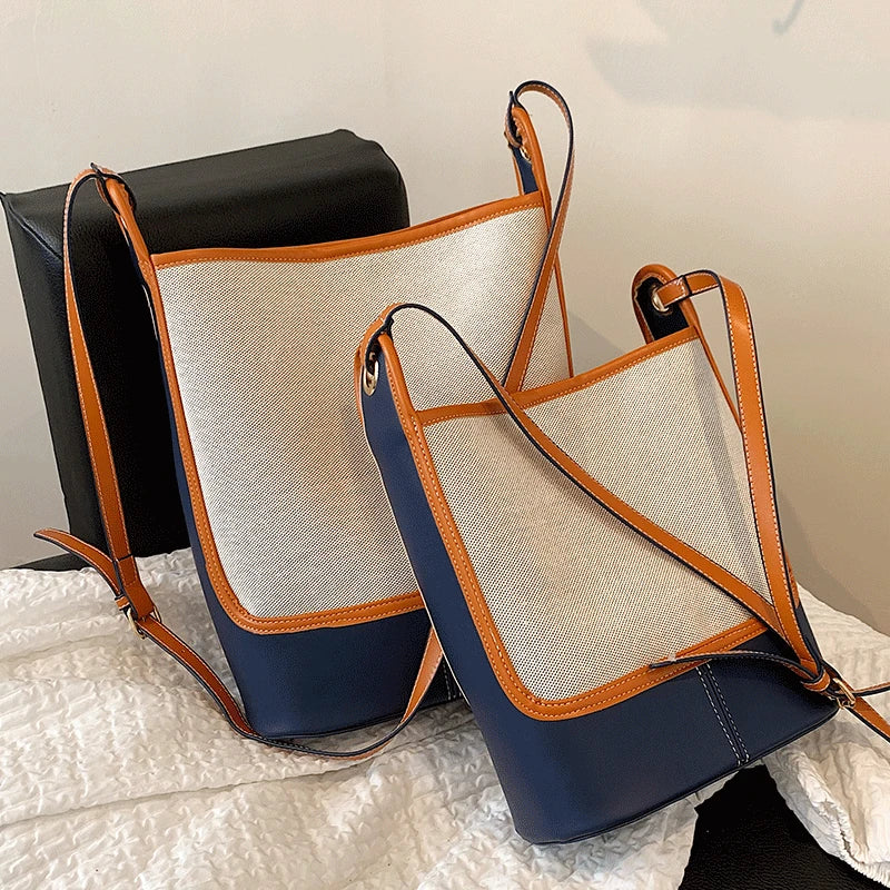 Vintage Panelled Bucket Bag Set Casual Shoulder Handbag Crossbody Bags