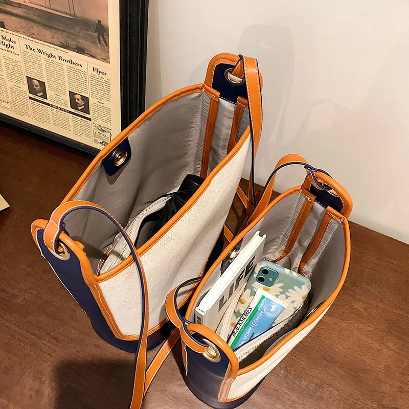 Vintage Panelled Bucket Bag Set Casual Shoulder Handbag Crossbody Bags