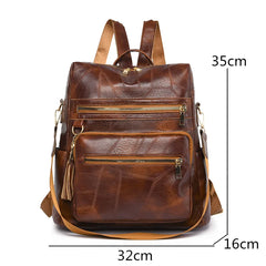 Large Capacity Leather Backpack for Women Vintage Bag School Travel Bagpack