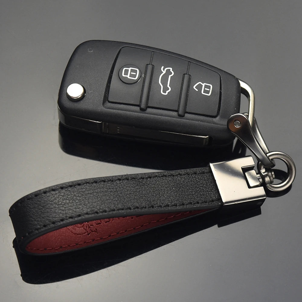 Leather Car Key Chain Metal Buckle Key Ring Holder
