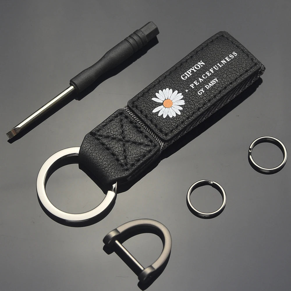 Leather Car Key Chain Metal Buckle Key Ring Holder