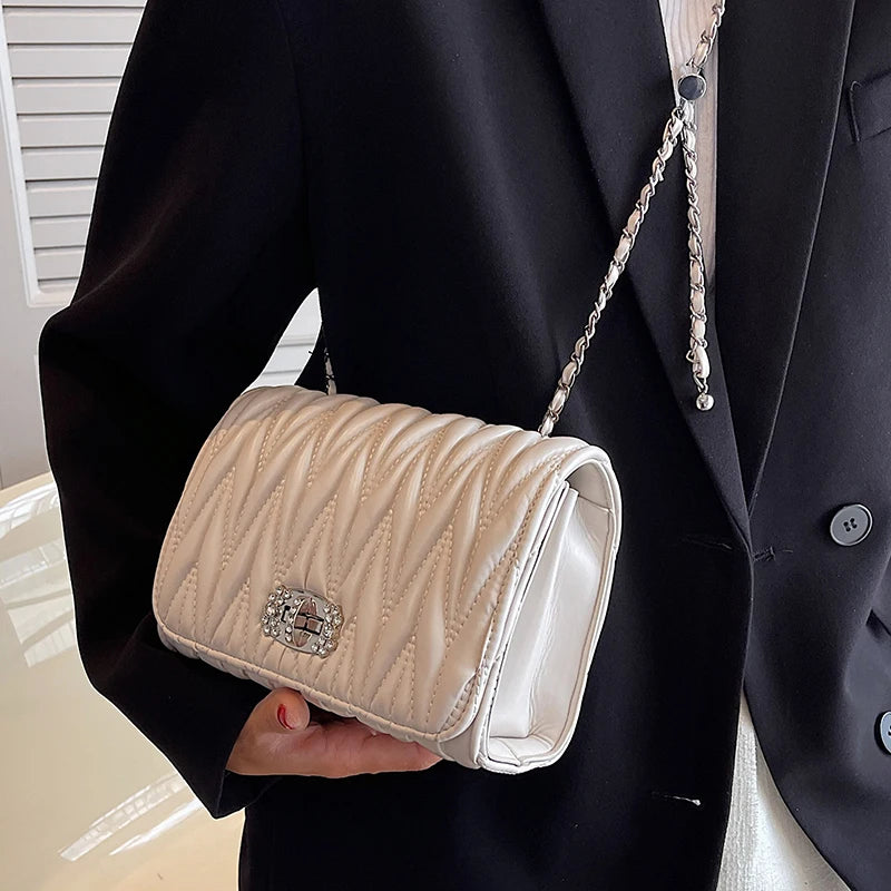 Leather Chain Handle Shoulder Bag for Women