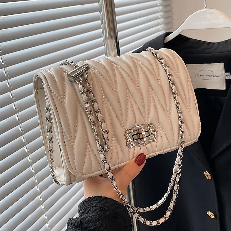 Leather Chain Handle Shoulder Bag for Women