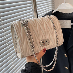 Leather Chain Handle Shoulder Bag for Women