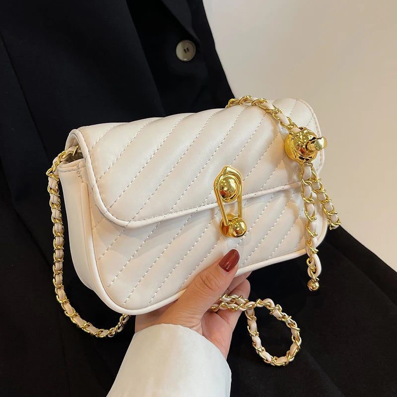 Leather Chain Handle Shoulder Bag Small Square Bag Sac A Main