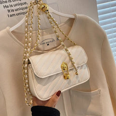 Leather Chain Handle Shoulder Bag Small Square Bag Sac A Main