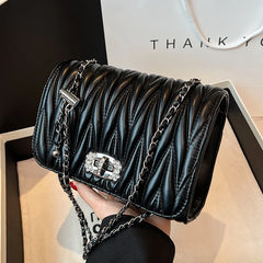 Leather Chain Handle Shoulder Bag for Women