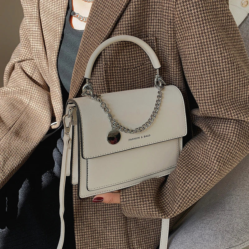 High Quality Leather Shoulder Bag with Thick Chain Handle