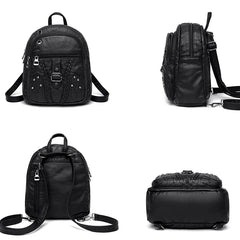 Soft Leather Shoulder Bag for Girls Small Travel Backpack