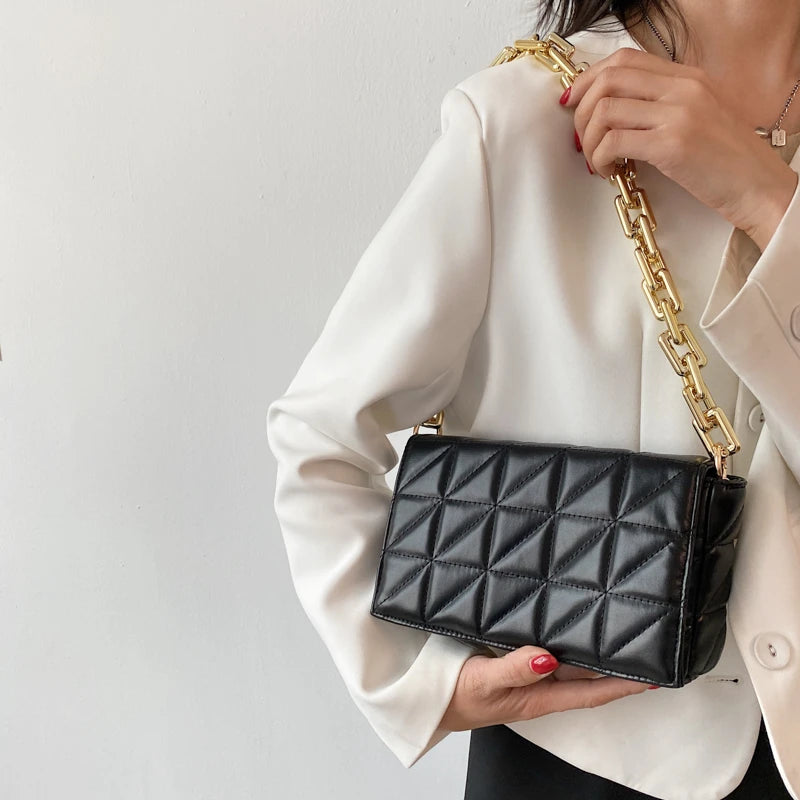 High Leather Thick Chain Shoulder Crossbody Bag For Women