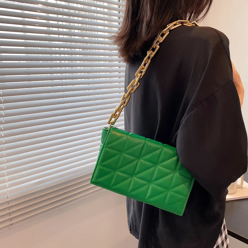 High Leather Thick Chain Shoulder Crossbody Bag For Women