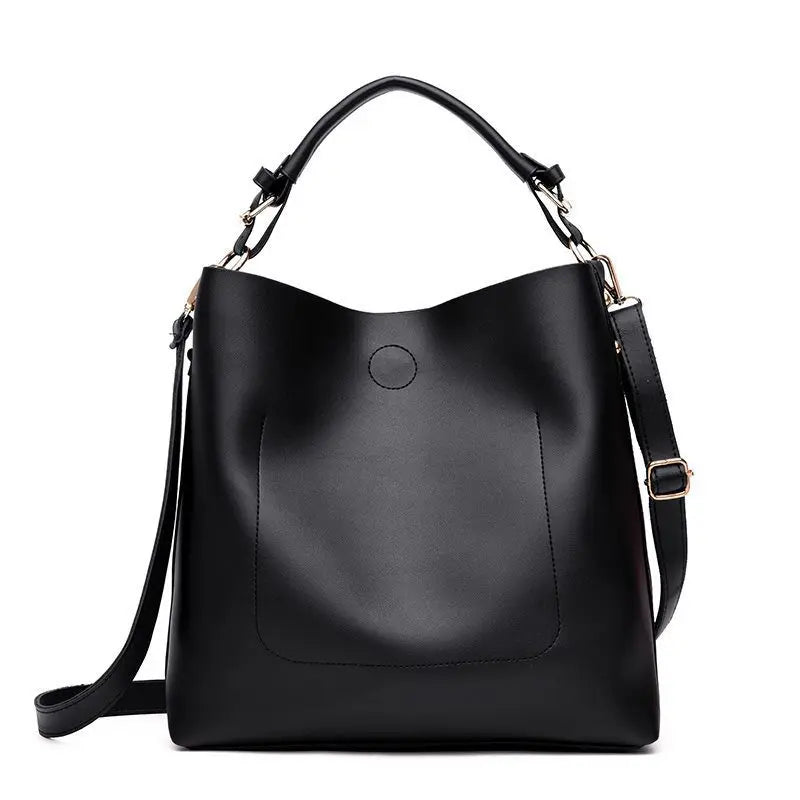 High Leather Women Bag Bucket Shoulder Bags Solid Big Capacity Tote
