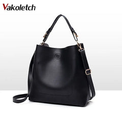 High Leather Women Bag Bucket Shoulder Bags Solid Big Capacity Tote