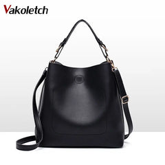 High Leather Women Bag Bucket Shoulder Bags Solid Big Capacity Tote