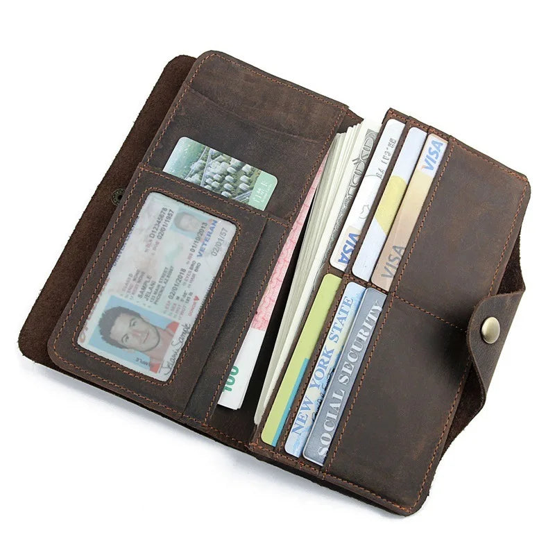 High Man Purse Cow Leather Wallet Men Crazy Horse Leather Long Style