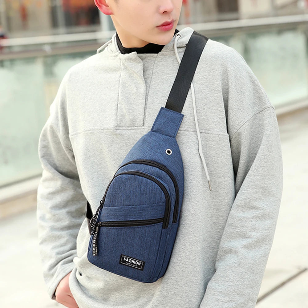 High Men Chest Bag Anti-Theft Sling Pack USB Charge Port Satchel