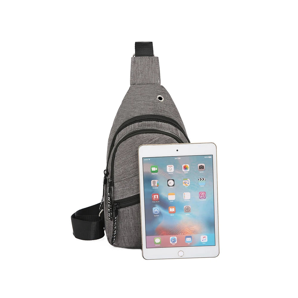 High Men Chest Bag Anti-Theft Sling Pack USB Charge Port Satchel