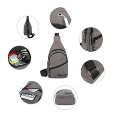 High Men Chest Bag Anti-Theft Sling Pack USB Charge Port Satchel