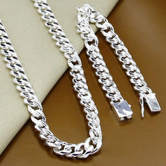 925 Sterling Silver Sets 10MM 20''24'' Link Chain Necklace Bracelet Sets