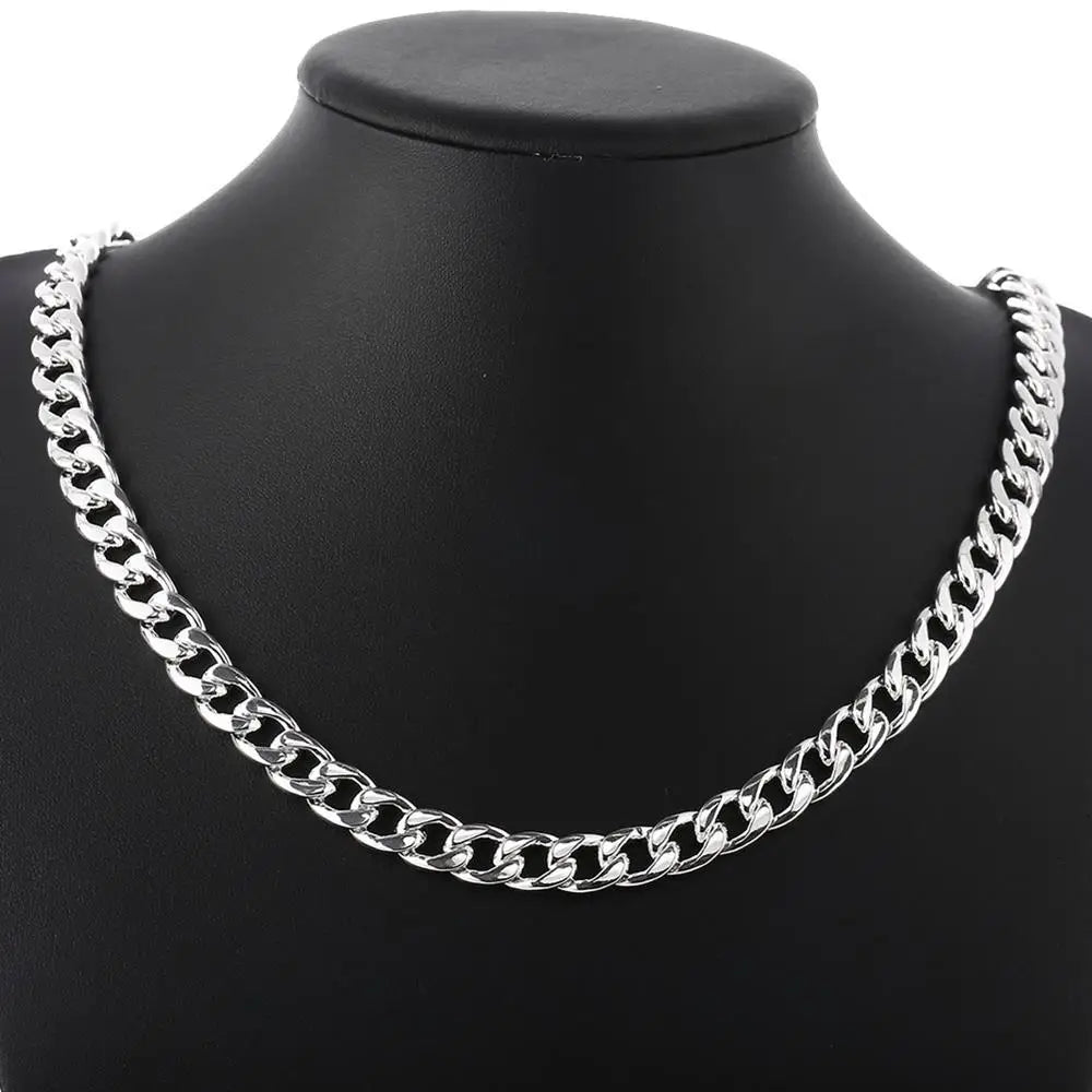 925 Sterling Silver Sets 10MM 20''24'' Link Chain Necklace Bracelet Sets