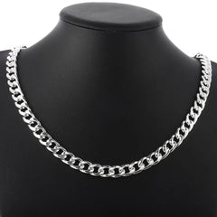 925 Sterling Silver Sets 10MM 20''24'' Link Chain Necklace Bracelet Sets