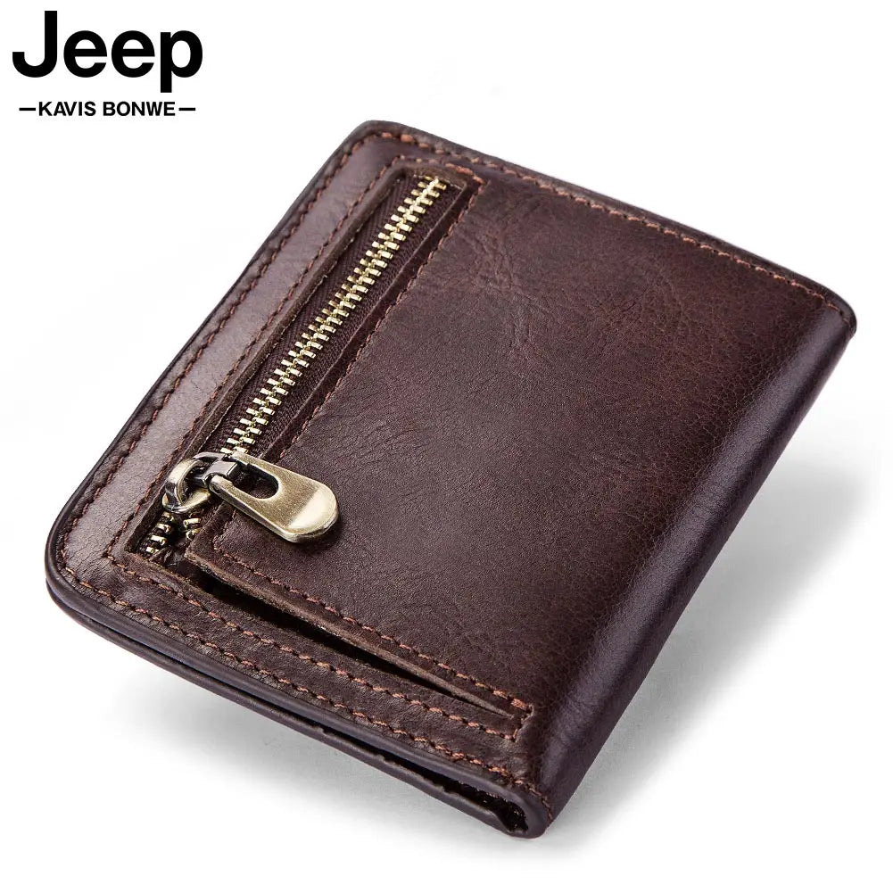 Vintage Men's Leather Wallet with Zipper Pouch