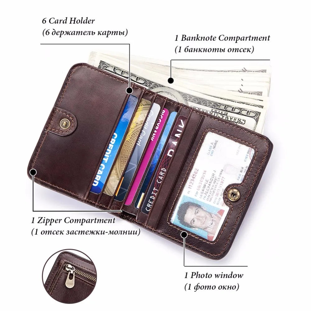 Vintage Men's Leather Wallet with Zipper Pouch