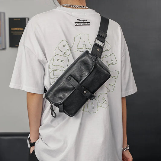 Men's PU Leather Chest Bag Crossbody Small Shoulder Handbag
