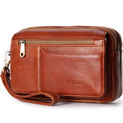 Men's Clutch Wallet Leather Double Zip Business Wallet