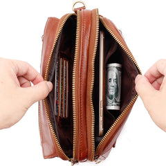 Men's Clutch Wallet Leather Double Zip Business Wallet