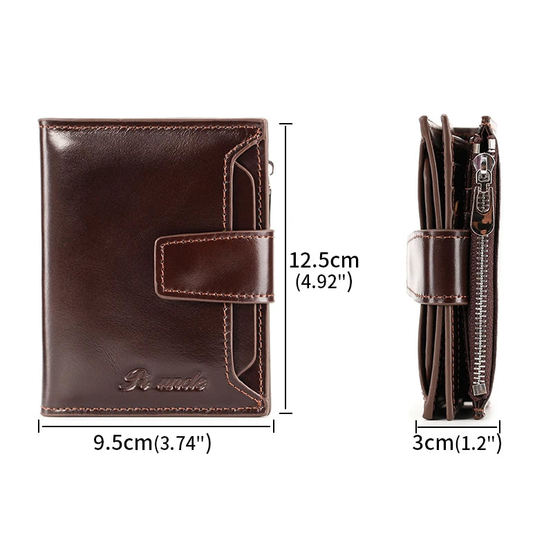 Vintage Men's Leather Thin Wallet Zipper Pouch Male Purse Money Bag