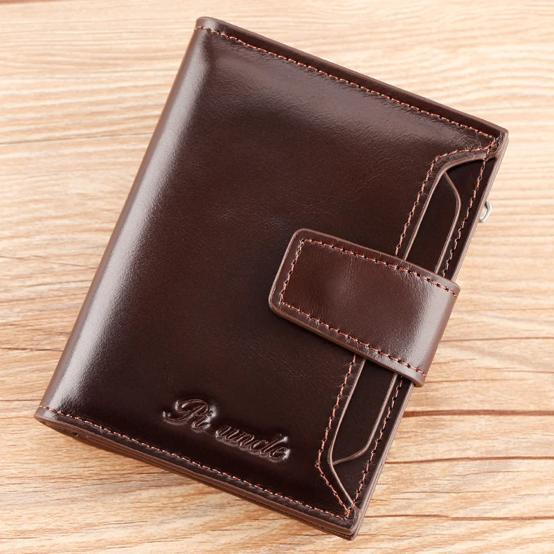 Vintage Men's Leather Thin Wallet Zipper Pouch Male Purse Money Bag