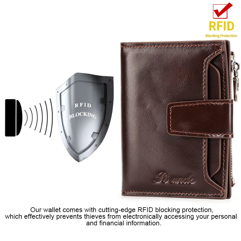 Vintage Men's Leather Thin Wallet Zipper Pouch Male Purse Money Bag