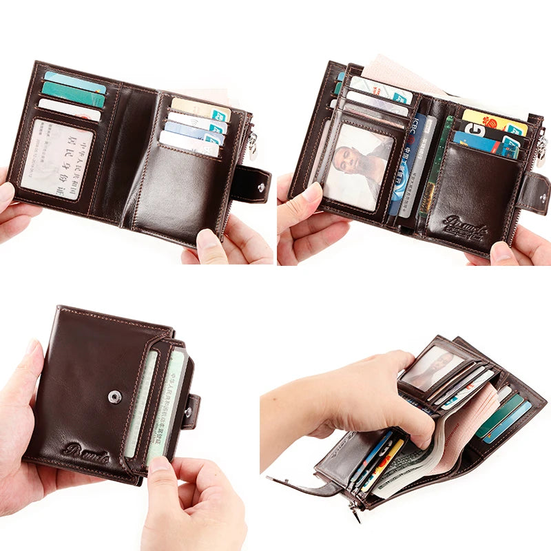 Vintage Men's Leather Thin Wallet Zipper Pouch Male Purse Money Bag