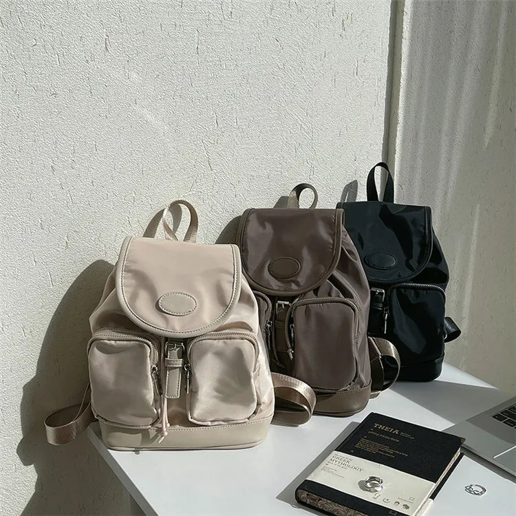 Nylon Backpack Large Capacity Button Travel Bag Harajuku Unisex