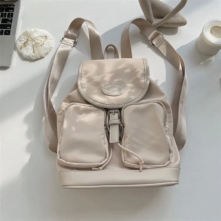 Nylon Backpack Large Capacity Button Travel Bag Harajuku Unisex