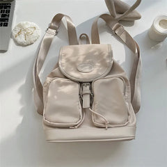 Nylon Backpack Large Capacity Button Travel Bag Harajuku Unisex