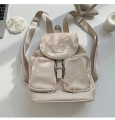 Nylon Backpack Large Capacity Button Travel Bag Harajuku Unisex