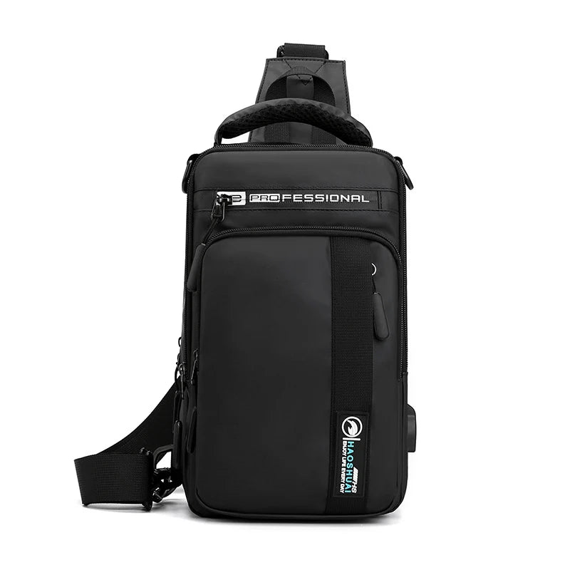 Nylon Chest Bag USB Charging Cross Body Rucksack Sling Backpack