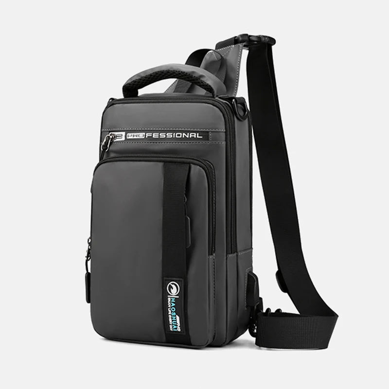 Nylon Chest Bag USB Charging Cross Body Rucksack Sling Backpack