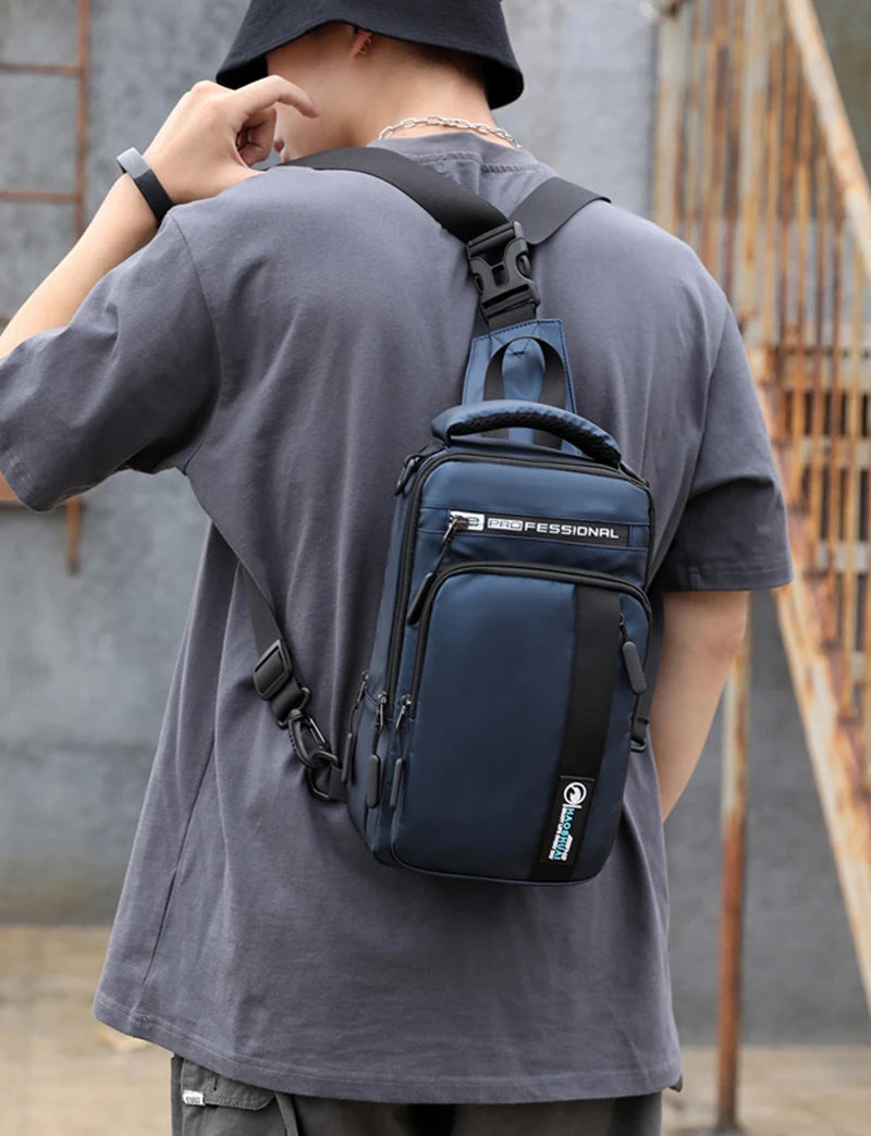 Nylon Chest Bag USB Charging Cross Body Rucksack Sling Backpack
