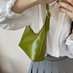 Classic Women Shoulder Bag Small Handbag Retro Solid Half Circle Hand Bag