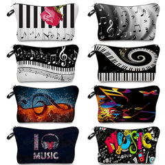 Music Notes Print Makeup Bag Organizer Portable Pencil Case