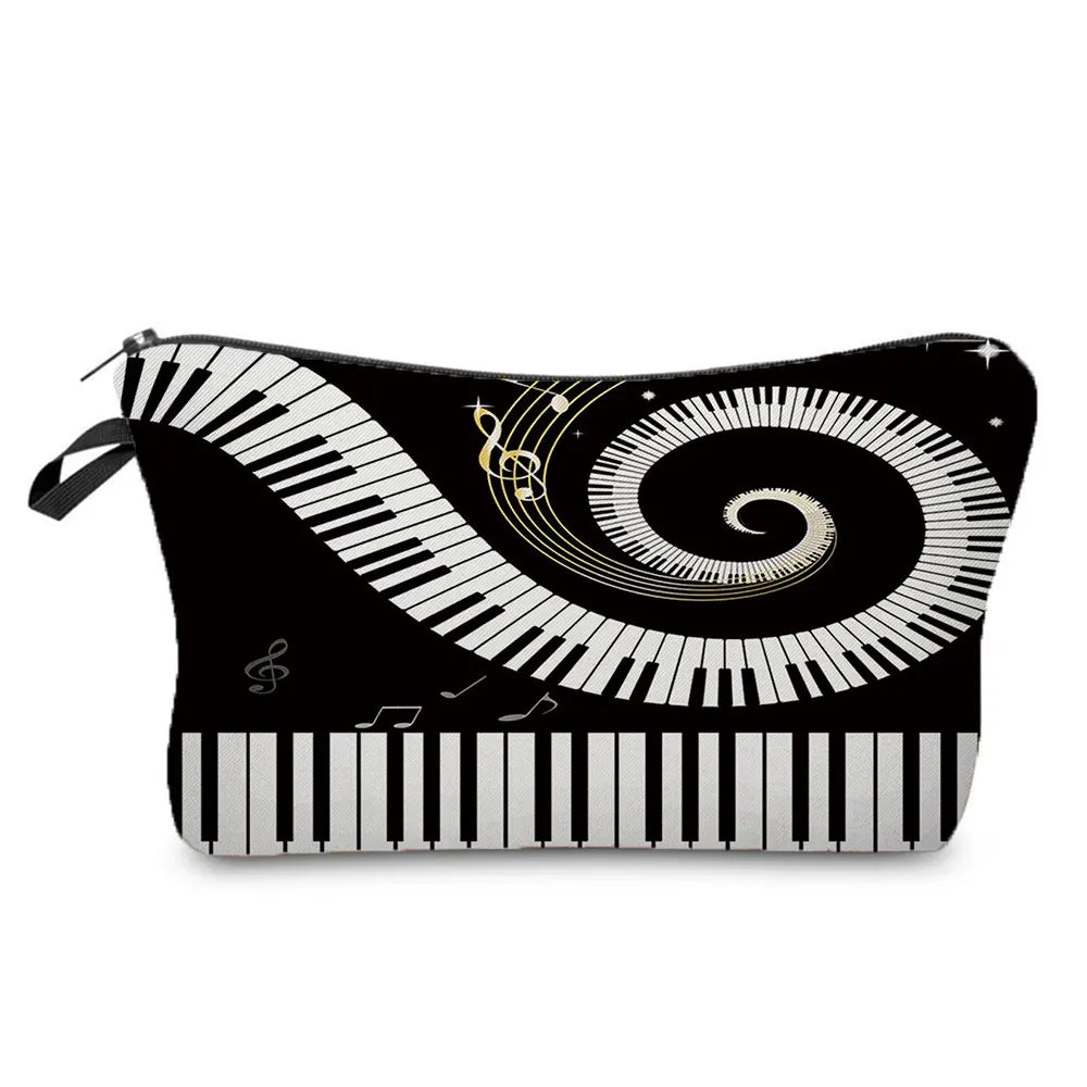 Music Notes Print Makeup Bag Organizer Portable Pencil Case