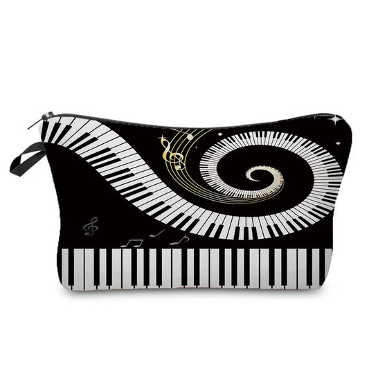 Music Notes Print Makeup Bag Organizer Portable Pencil Case