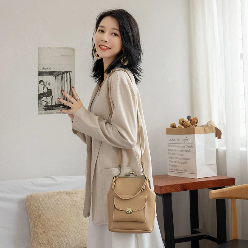 Vintage Solid Pocket Shell Bags 2 Straps Women Shoulder Crossbody Bag