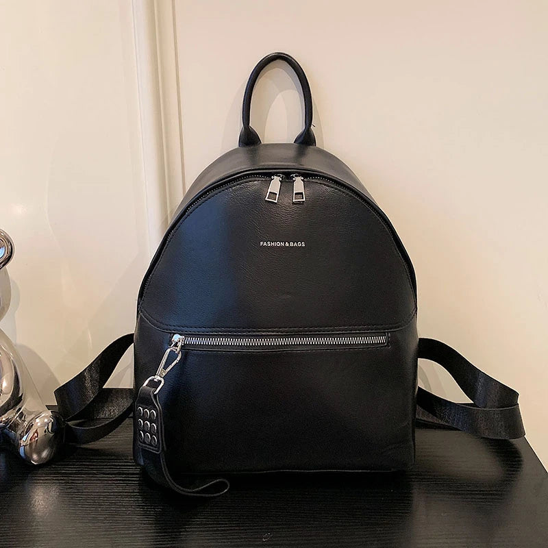 Small PU Leather Women Backpack for Teenage Girls College Shoulder School Bags