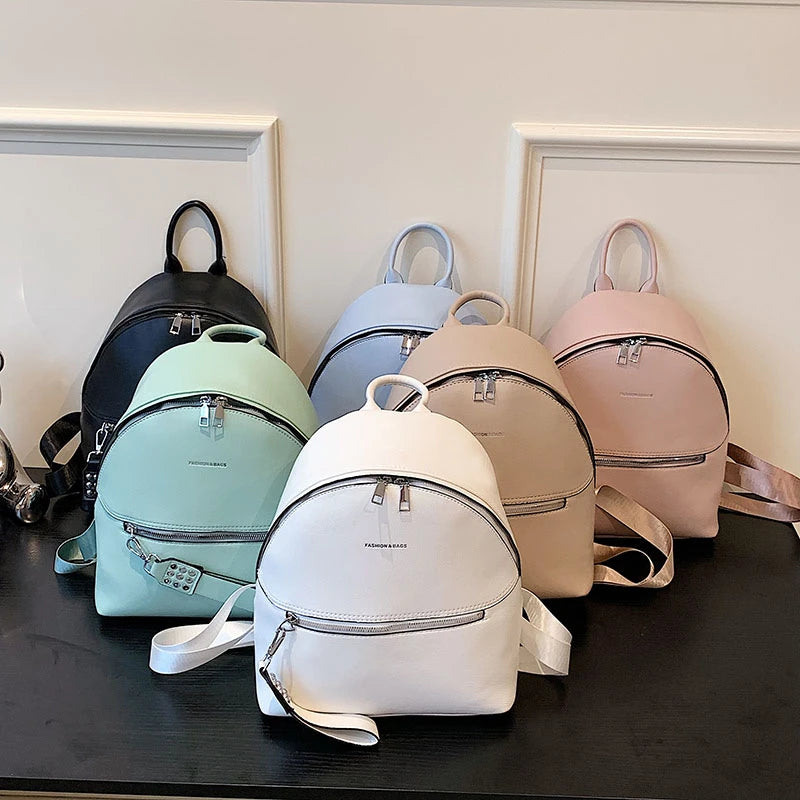 Small PU Leather Women Backpack for Teenage Girls College Shoulder School Bags
